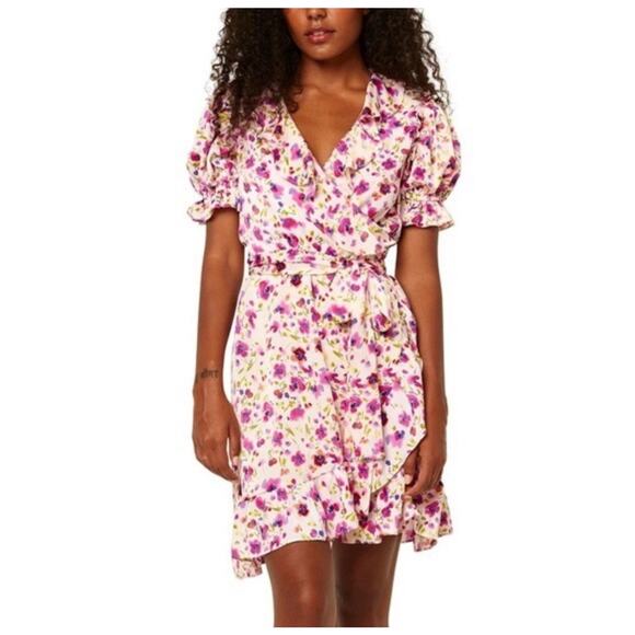 MISA Los Angeles Ruffle Pink Floral True Wrap Dress Size‎ Small New MSRP$370 - Picture 1 of 9